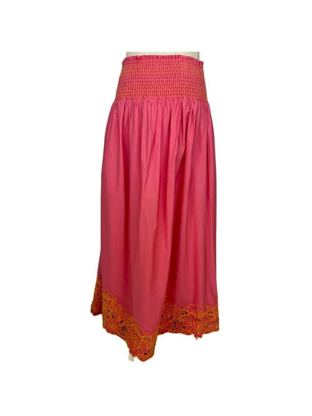 NWOT By Anthropologie Pink Maxi Skirt Smocked Cutwork-Hem Women's M